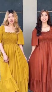 Daster midi dress polos kasual bisa COD daster midi smok rempel