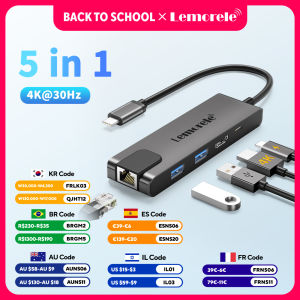 Lemorele | Lemorele Docking Station 5 Port USB C HUB  HDMI 4K 30Hz Gigabit Ethernet RJ45 Adapter USB A 2.0 480Mbps PD 100W For PC Laptop