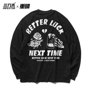 Áo Thun Dài Tay Cotton Phong Cách Đường Phố Hip Hop Rộng Rãi Dành Cho Nam Infestor Three Nine Wood Cổ Tròn in Họa Tiết Mùa Thu