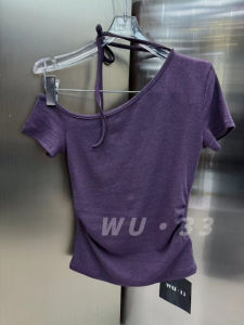 Spring 2025 Korean Style Base Shirt Wu33 Short Sleeve T-Shirt Pure Desire Slimming Top Shoulder Design Cotton Blend Material
