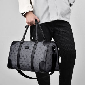 Satchel Travel Bag Mens and Womens Large Capacity College Student Luggage Bag Short Business Trip Travel Bag Gingham Leather Shoulder Bag