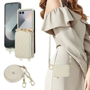 szhaiyu | Zipper Cards Holder Wallet Ring Phone Case for Samsung Galaxy Z Flip 8 7 FE 6 5 4 Lanyard Crossbody Leather Cover Purse Women