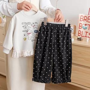 Bộ Đồ 2 Mảnh Áo Hoodie Viền Xếp Ly Và Quần Chấm Bi Thiết Kế Mới