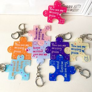 Creative Jigsaw Keyring Puzzle Keychain Couple Bags Pendant Student Gift Supplies