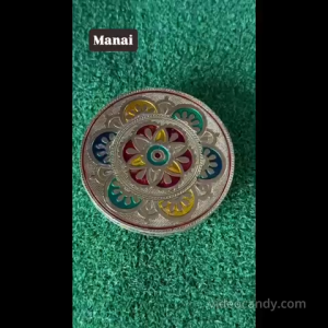 Stool/Puja/Multipurpose Decorated Meenakari Metal Sheet Stool/Chowki with Legs (Flower Design) - Round