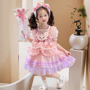 H.S.H Kids | Lolita Princess Skirt Dress Childrens Performance Puffy Skirt Short Sleeve Mid-Length Cartoon Anime Girls Summer Dress