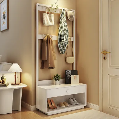 Multifunctional Coat Rack with Mirror and Shoe Stool
