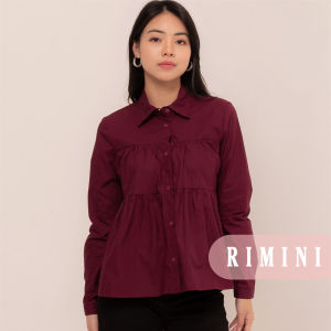 RIMINI - Kemeja Wanita Katun Puplum Ruffle Long Sleeves Size XS-2XL - Ayala Top CO7010