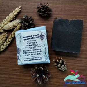 Organic soap bar Pine Tar & Chamomile handmade cold process soap / Face body hair / Eczema / Psoriasis /Seborrhoeic/ Itchy and Inflamed skin / jane hand made