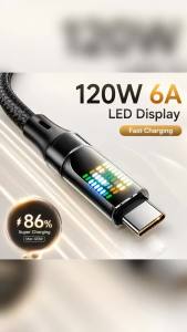 Cáp Sạc Nhanh USB C 120W 6A Type C To Type C/USB A To USB C Có Màn Hình LED RGB Dây Sạc Bện 5 Lõi 1M/2M