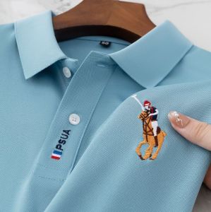 Mens Polo Shirt Cotton Embroidered Short Sleeve Lapel Collar T-shirt