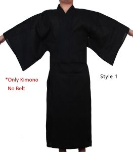 Summer Black Japanese Traditional Samurai Kimono For Men Yukata Bathing Robe Hekoobi Loose Style Sauna Homewear Belt Long Gown