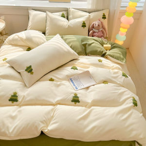 Cartoon Washed Cotton Bedding Set Towel Embroidered Quilt Cover Single Double Bedding Cover Student Dormitory Bed Canopy Three Piece Set