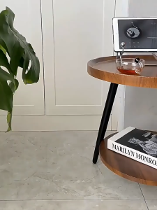 DIODIY Modern Side Table 40 x 40 x 48 cm wooden tray top black legs coffee table with vase and cup