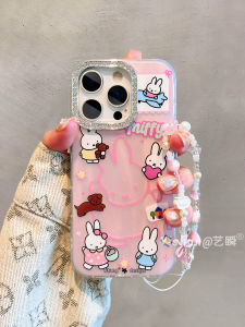 Cute Rabbit Ear Design Phone Case Elegant Laser Shower Light Powder Pink Lovely Style Apple 17/16ProMax Compatible Silicone Shell 6C Rhinestone Protection