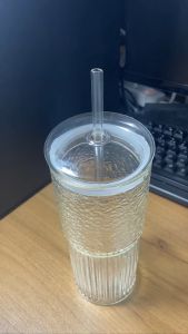 MP00 20oz Clear Glass Mug with Vertical Stripe Design for Hot & Cold Beverages