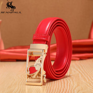 Leather Red Automatic Buckle Belt