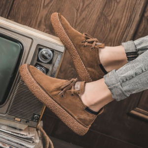 รองเท้าบู๊ตมาร์ตินผู้ชายระบายอากาศได้ดี รองเท้าลำลองแบบสวมหัวกลม พื้นยาง ทรงส้นแบน รองเท้าทำงานสไตล์อังกฤษ