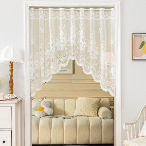 White Sheer Lace Jacquard Flowers Short Valance Curtains for Kitchen Doorway Rod Pocket Top Small Window Drapery Home Decor