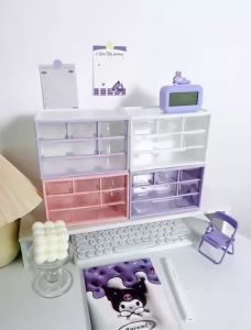 Sanrio Kuromi Cinnamoroll My Melody 9 Grids Multi-layer Drawer Storage Box Desk Storage Box Desk Organizer With 6 Slots Small Desk Drawer Stationary Storage Organizer