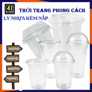 Lốc 50 Ly Nhựa PP Trơn Đáy Bầu Kèm Nắp Dung Tích 360ml 500ml 600ml 700ml Đựng Trà Sữa Cafe Nước Ép Sinh Tố Chịu Nhiệt Tốt - Cốc Nhựa Dùng 1 Lần