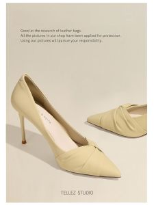 รองเท้าส้นสูง TELLEZ สำหรับผู้หญิง ทรงเข้ารูป ส้นบาง หนังแท้ ทรงหัวแหลม สำหรับใส่ไปทำงาน ทรงเข้ารูป แฟชั่นฤดูใบไม้ผลิ 2025