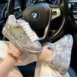 รองเท้าลำลองผู้ชายลายพรางวาดมือ ทรงหัวมน ทรงหัวมน ส้นสูง รองเท้าคู่สำหรับผู้ชาย รองเท้าผ้าใบหนา