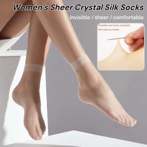 Women’S Sheer Crystal Silk Socks Ultra-thin Ice Silky Elastic Silky Short Silk Socks 10Pcs