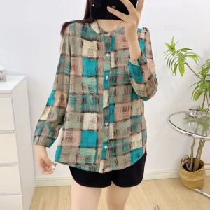 Áo Khoác Cardigan Dài Tay Mùa Hè Bằng Vải Lụa Nhân Tạo Rộng Rãi Cổ Đứng Cho Nữ Áo Khoác Ngoài Chống Nắng Mỏng Áo Sơ Mi Dài Tay