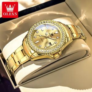 Top OLEVS gold watch for woman waterproof diamond luxury stainless steel calendar luminous elegant watch