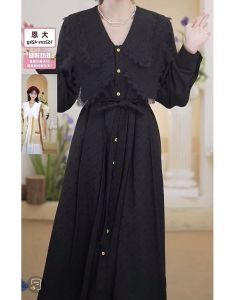 Chasing Autumn Sun 2023 Fall Fashion Simple Elegance Basic Versatile Double Collar Dress Super Fairy Tale A-Line Skirt Long Sleeve