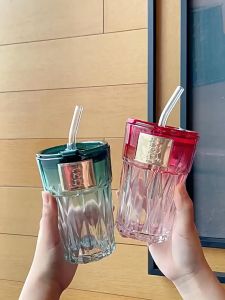 แก้วน้ำทูโทน น้องหมีทอง Tumbler 400 มล. แก้วน้ำพร้อมหลอดแก้ว & ฝา