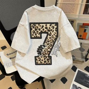 SUOSHE | Big Size 300LB American Street Style Leopard Print Digital 7 T Shirt