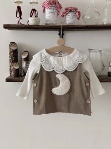 Spring Autumn New Baby Moon Ice Cream Cloth Embroidered Round Neck Sleeveless Vest Kids Newborn Baby Boys Girls Outerwear Items