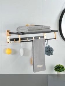 2 Layers Punch-free Towel Rack Bathroom Aluminium Towel Holder Bathroom Organizer Rack Toilet Cr