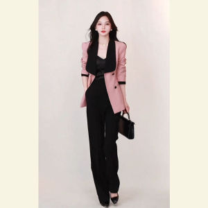 SHANGSHA | Elegant Chic Pink Womens Suit Two-Piece Set