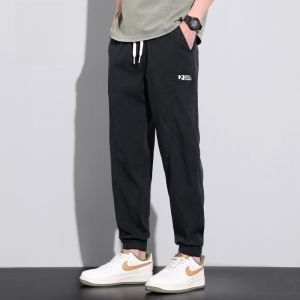 ROMON | Romon Mens Summer Thin Sporty Workwear Trousers Ice Silk Elastic Loose Fit Casual Long Pants Youthful Style Pocket Detail