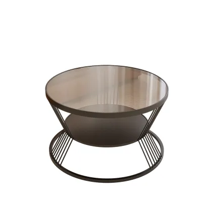 Luxury Glass Top round Coffee Table for Living Room Small Apartment Hotel Style Creamy Wind Internet Famous Table Home Use
