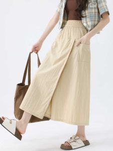 plus Size Womens High Waist Ice Silk Casual Work Skirt Pants Summer New Style A-Line Wrap Hip Casual Wide Leg Pants Skirt