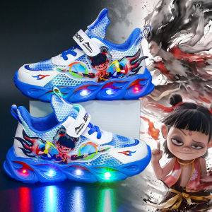 Childrens Anti-slip Breathable Single Net Sport Shoes 2025 New Summer Lighting Dad Shoes Whicha Glowing LED Light Net Shoes