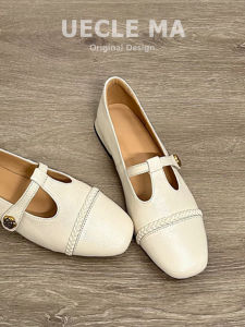 MASHUJIA | Super Soft Sheepskin Retro T-Strap Womens Single Shoe Low Heel