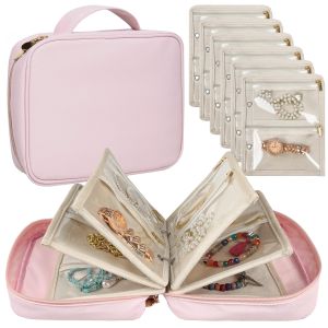 Travel Jewelry Organizer CaseJewelry Bags Jewelry Storage Book Binder with Clear Zipper Velvet Pouch for TravelingEarrings