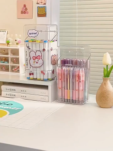 Transparent Large Capacity Straw Storage Box / Space Saving Mini Coffee Box / Dust-Proof Marker Storage Box