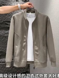 Spring Autumn New Style Mens Loose Fit Casual Jacket Patchwork Stand Collar Outerwear Polyester Nylon Composite Fiber