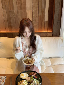 Yumomo Star Soft Woolen Cashmere Knitted V-neck Open Cardigan Lightweight Loose Fit Long Sleeve Womens Fashion Spring Outerwear