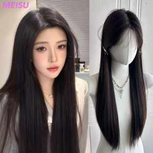 MEISU 28 Inch Lace Front Wigs Long Straight Fiber Synthetic Heat-resistant Non-Glare Natural Soft Cosplay Hairpiece For Women