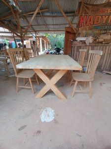 Meja makan silang jati murah terbaru