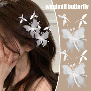 2pcs White Fabric Butterfly Hair Clips Women Sweet Girl Crystal Mesh Hairpin Barrette Hairgrips Duckbill Clip Accessories