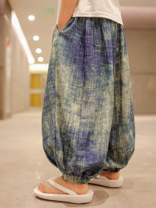 กางเกงฤดูร้อนที่หายใจได้ของผ้าฝ้ายผสมลินินเอวกลางสําหรับเด็กผู้ชาย 2023 สไตล์ใหม่สบายๆ เอวยืดและช่องว่าง