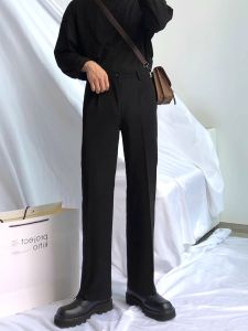 Mens Straight Leg Suit Pants Drapey Casual Trousers Korean Style Loose Wide Leg Pure Color Long Pants Youth Fashion Summer